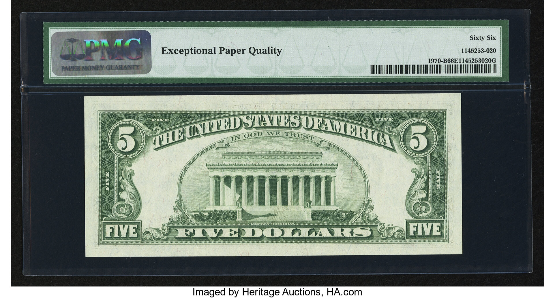 image for: Fr. 1970-B $5 1969A Federal Reserve Note. PMG Gem Uncirculated 66 EPQ....