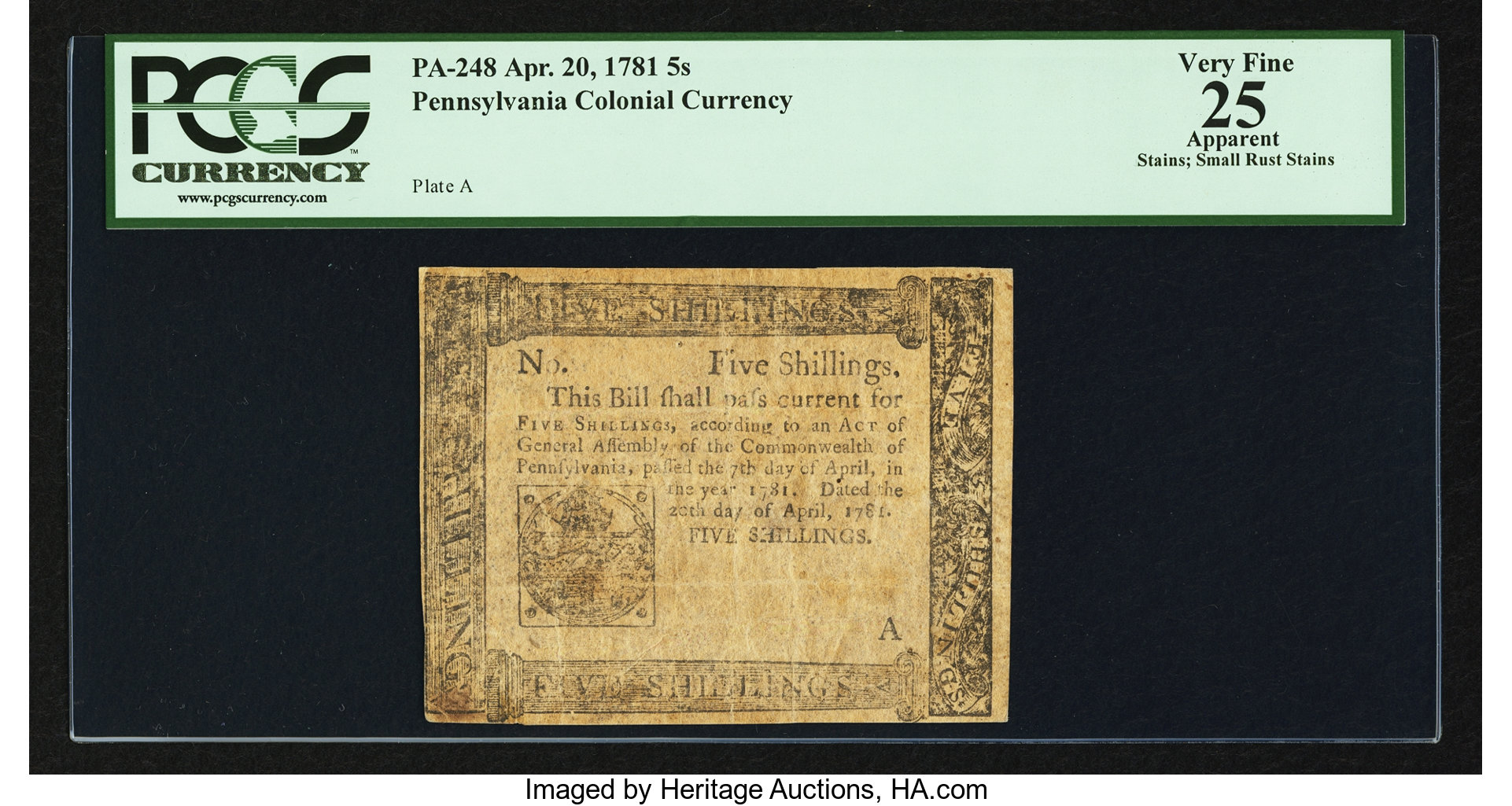 image for: Pennsylvania April 20, 1781 5s PCGS Apparent Very Fine 25....