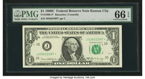 image for: Fr. 1906-J* $1 1969C Federal Reserve Note. PMG Gem Uncirculated 66 EPQ....