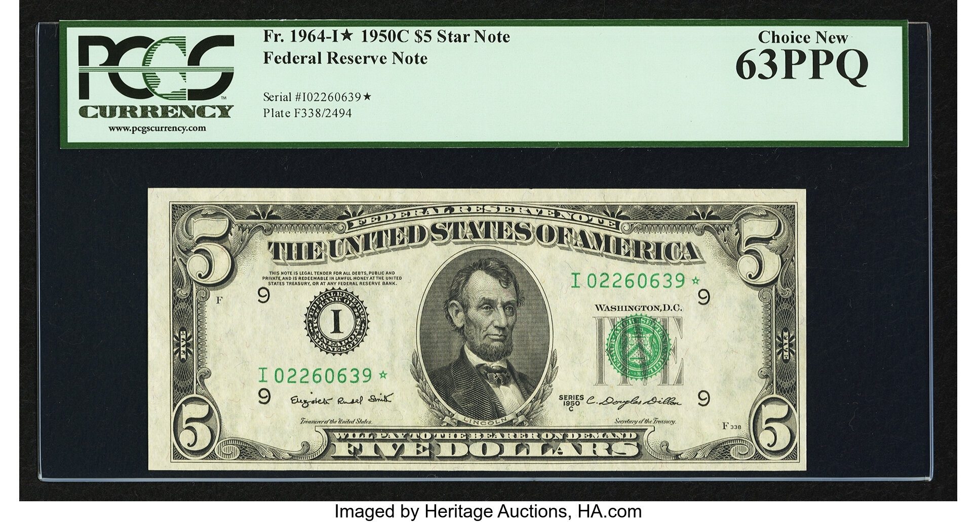 image for: Fr. 1964-I* $5 1950C Federal Reserve Star Note. PCGS Choice New 63PPQ....