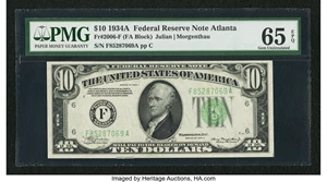image for: Fr. 2006-F $10 1934A Federal Reserve Note. PMG Gem Uncirculated 65 EPQ....