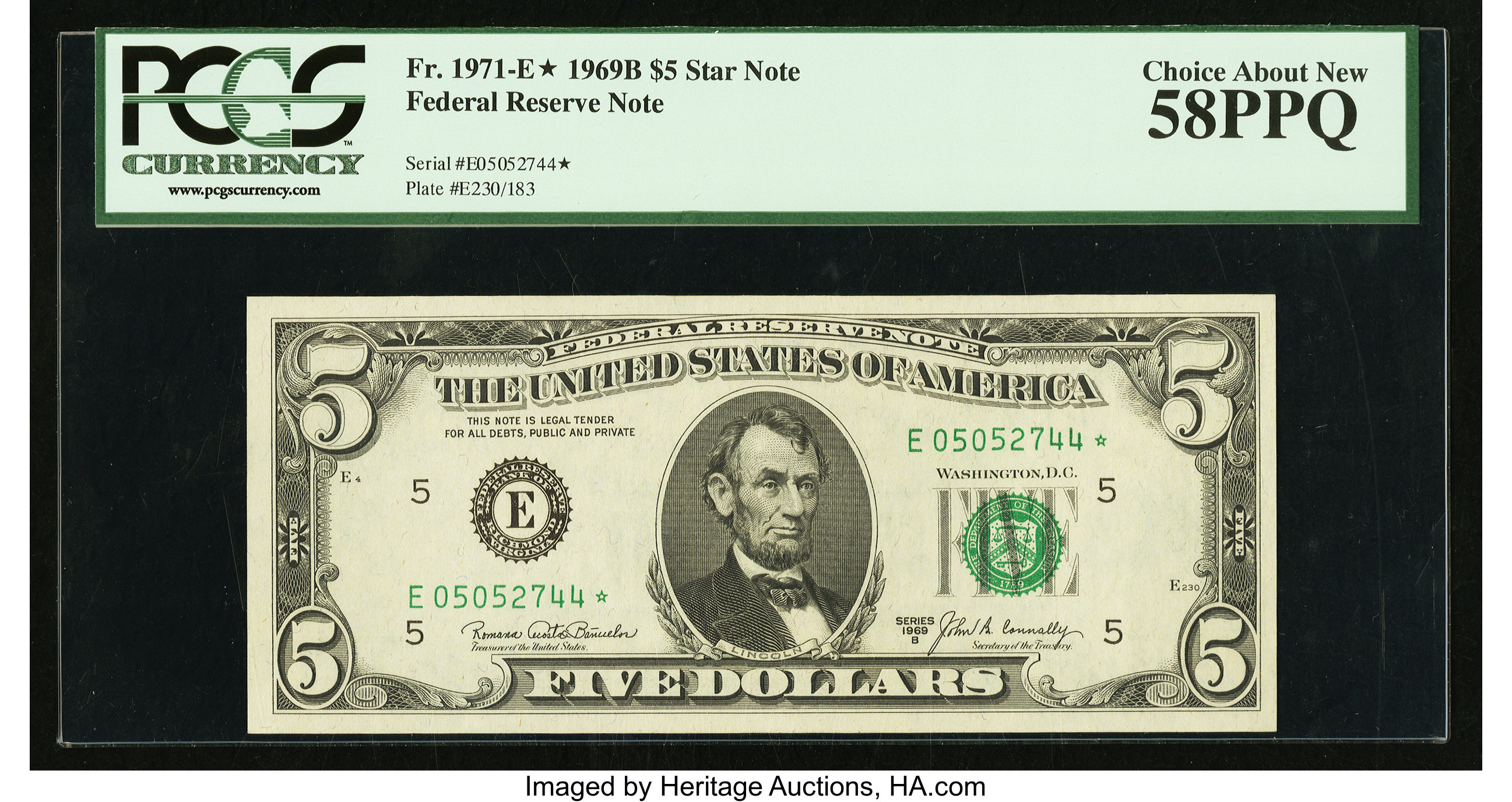 image for: Fr. 1971-E* $5 1969B Federal Reserve Note. PCGS Choice About New 58PPQ....