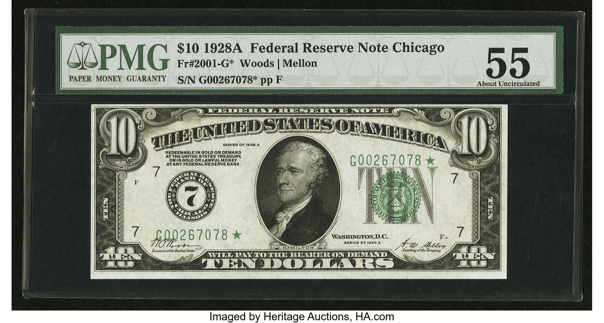 image for: Fr. 2001-G* $10 1928A Federal Reserve Note. PMG About Uncirculated 55....