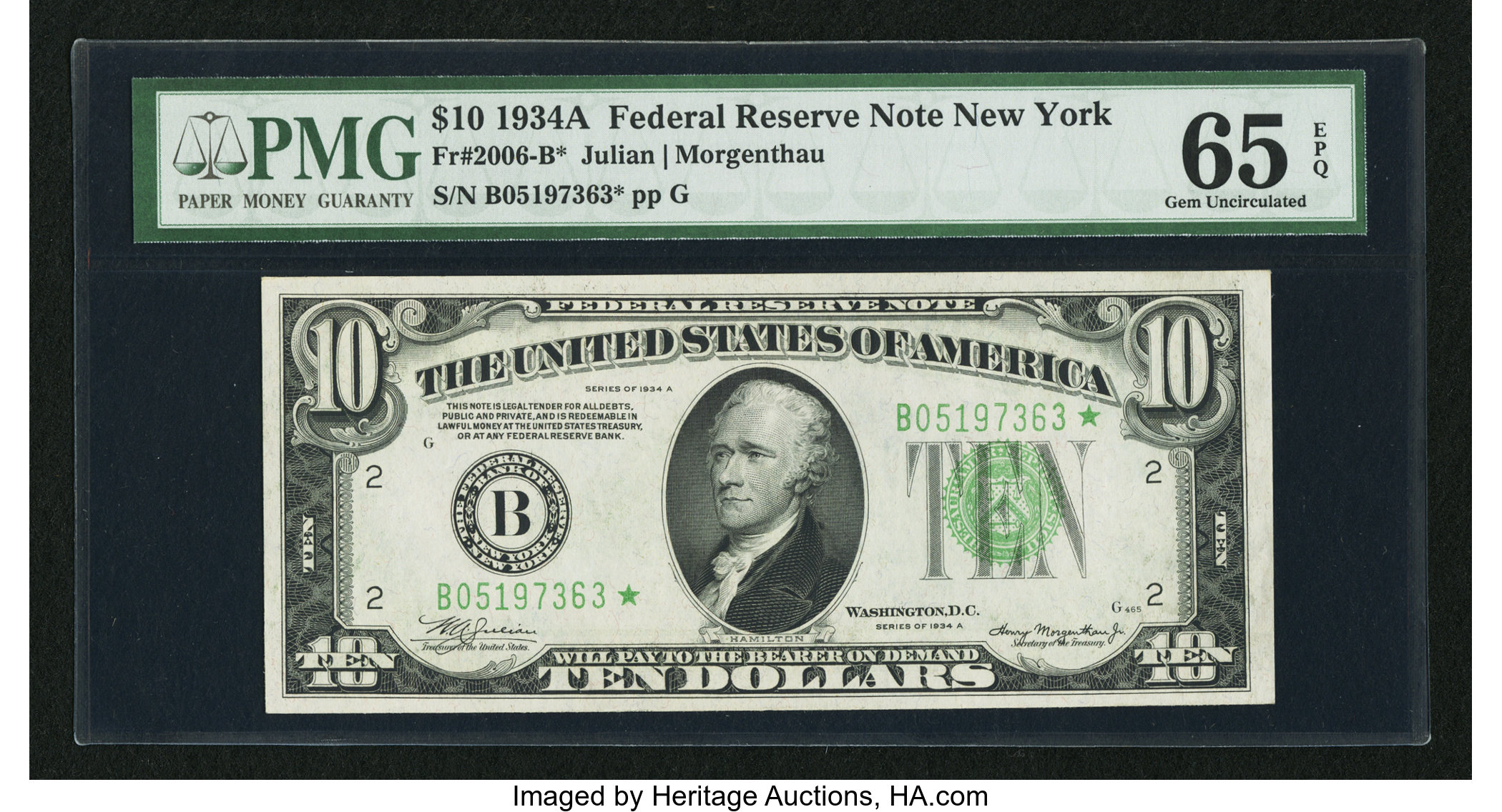 image for: Fr. 2006-B* $10 1934A Federal Reserve Note. PMG Gem Uncirculated 65 EPQ....