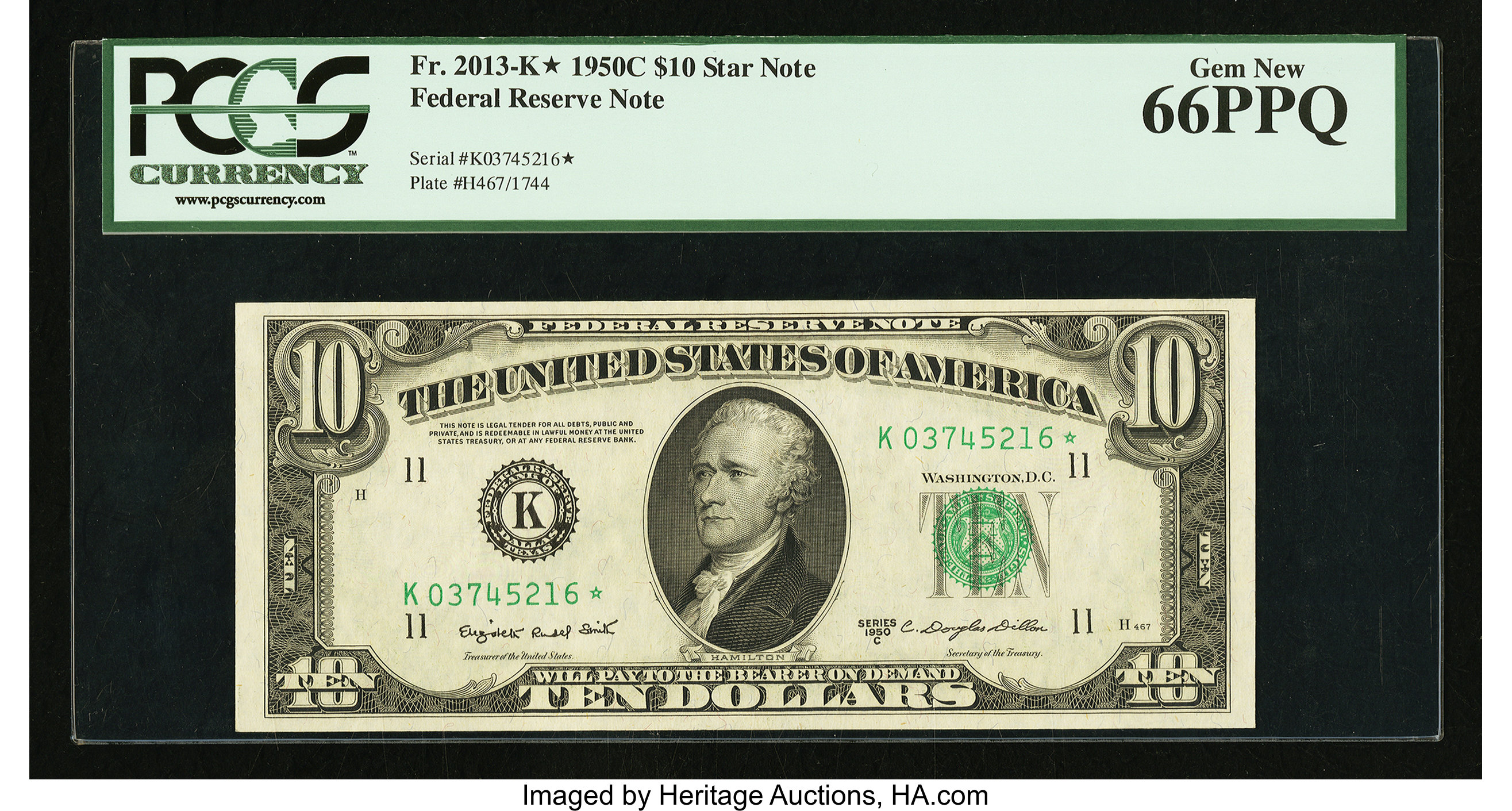image for: Fr. 2013-K* $10 1950C Federal Reserve Star Note. PCGS Gem New 66PPQ....