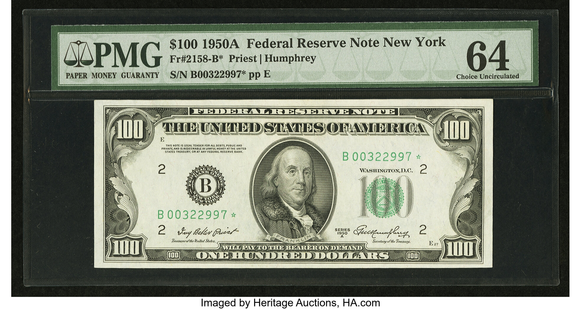 image for: Fr. 2158-B* $100 1950A Federal Reserve Note. PMG Choice Uncirculated 64....