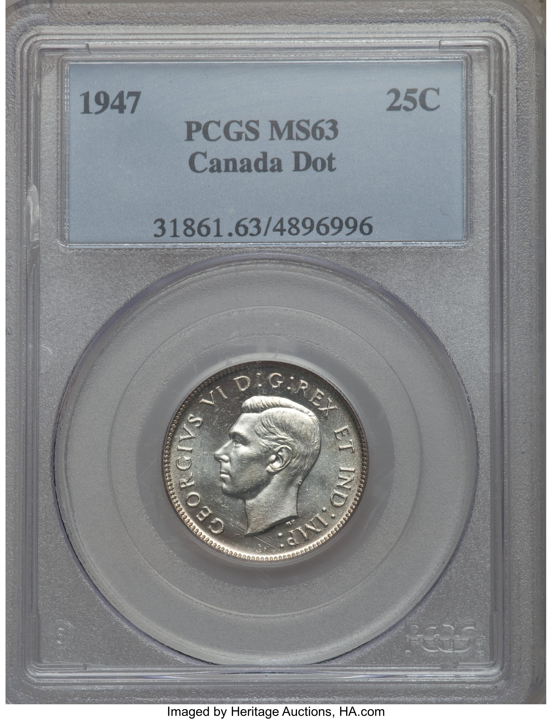 image for: George VI 25 Cents 1947 MS63 PCGS