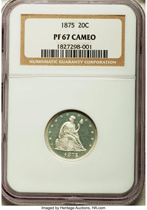 image for: 1875 20C PR67 Cameo NGC....