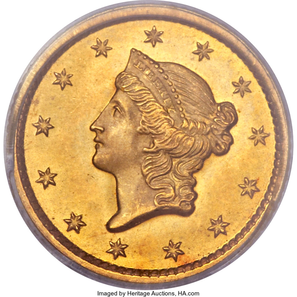 1849 G$1 Open Wreath MS67 PCGS. CAC. Breen-6003. ...