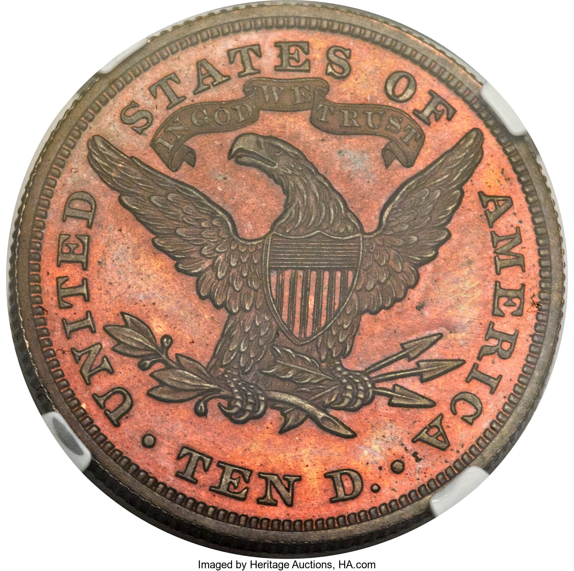 image for: 1865 $10 Ten Dollar, Judd-450, Pollock-522, High R.6, PR64 Red and Brown NGC....