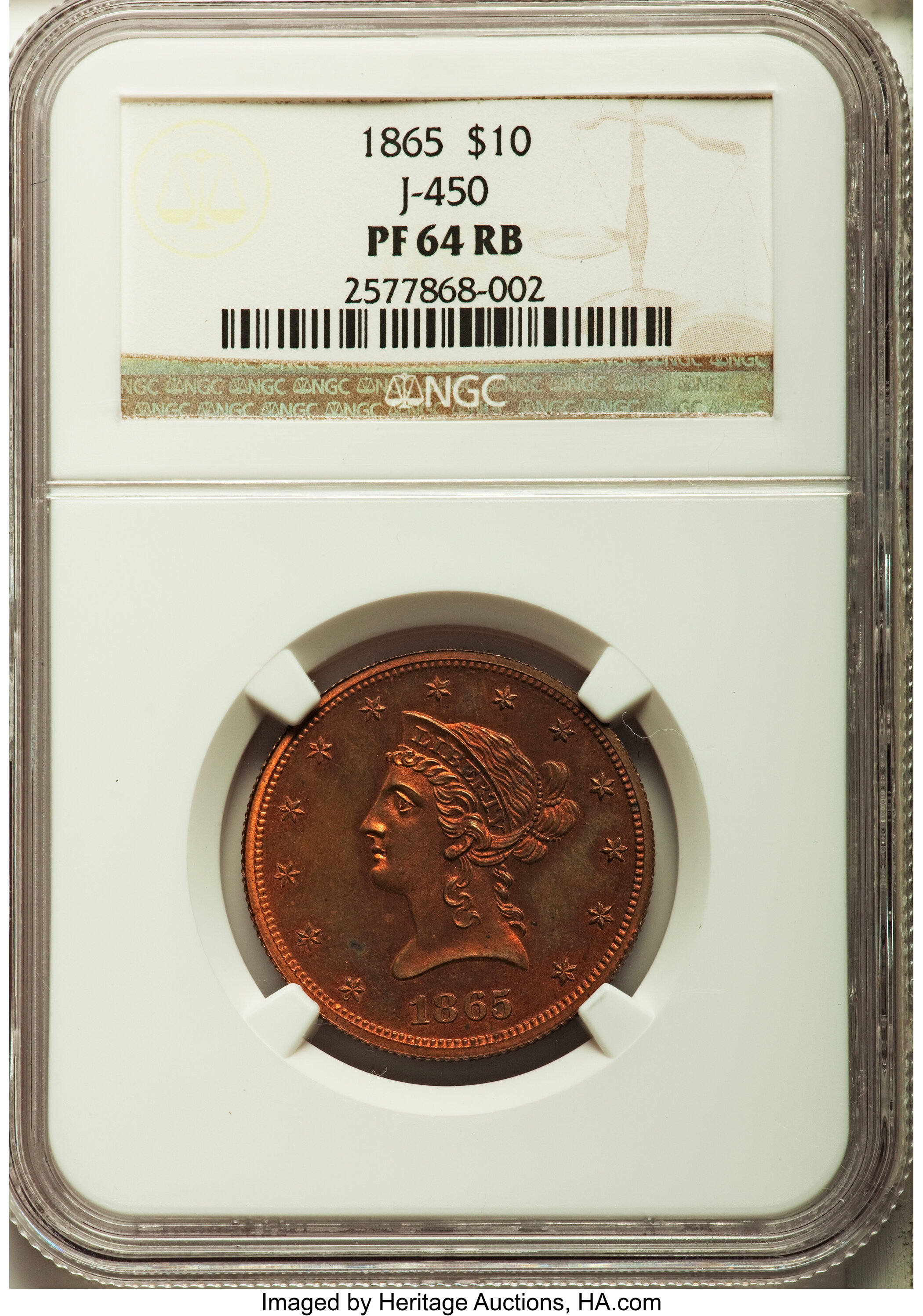 image for: 1865 $10 Ten Dollar, Judd-450, Pollock-522, High R.6, PR64 Red and Brown NGC....