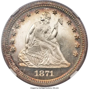 image for: 1871 25C PR65 Ultra Cameo NGC....