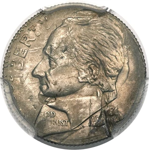 image for: Undated Jefferson Nickel -- Double Denomination on a 19??-P Dime -- MS62 PCGS....
