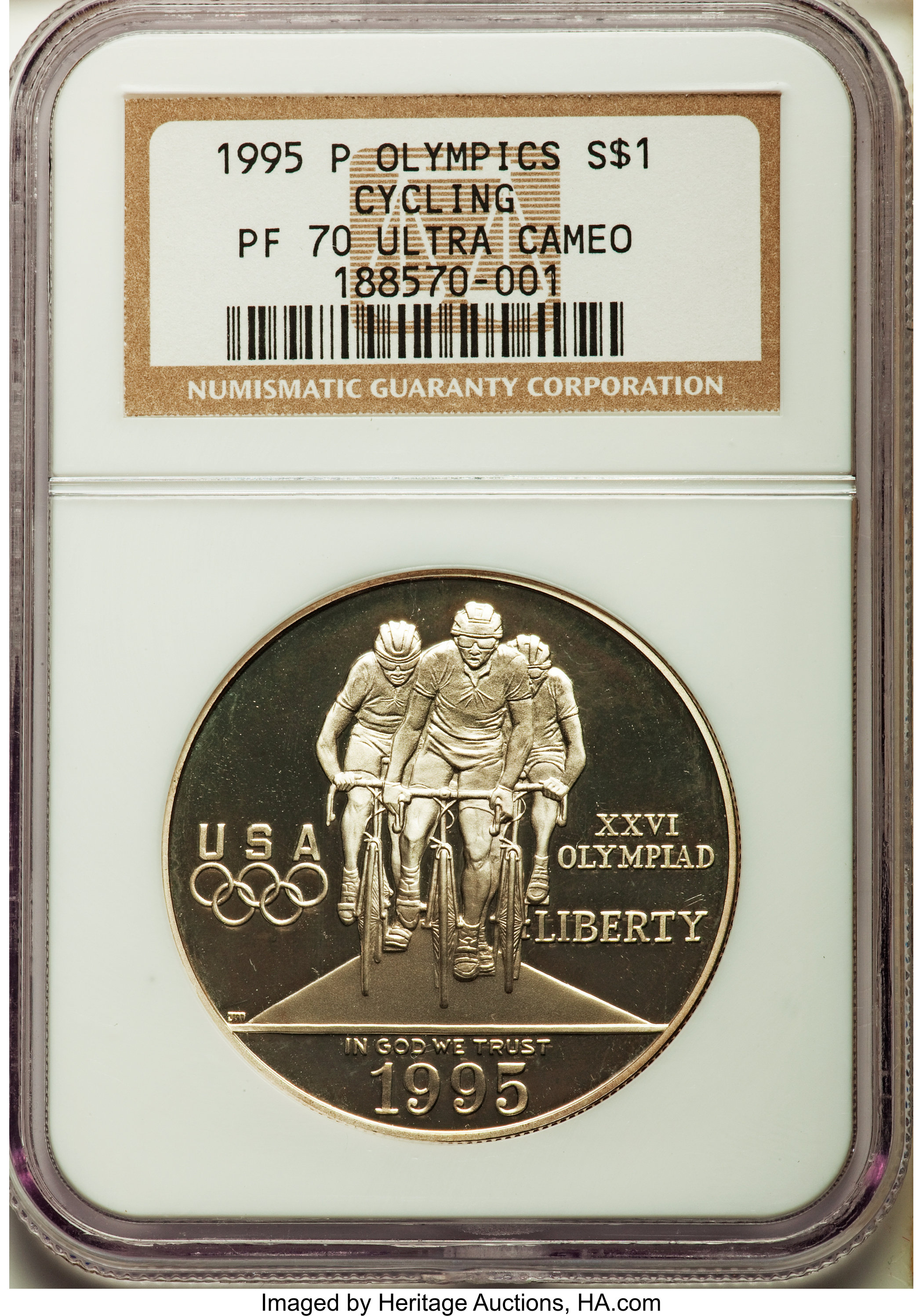 1995-P $1 Olympic/Cycling Silver Dollar PR70 Ultra Cameo NGC. NGC Census: (22). PCGS Population (42). Numismedia Wsl. Pric...