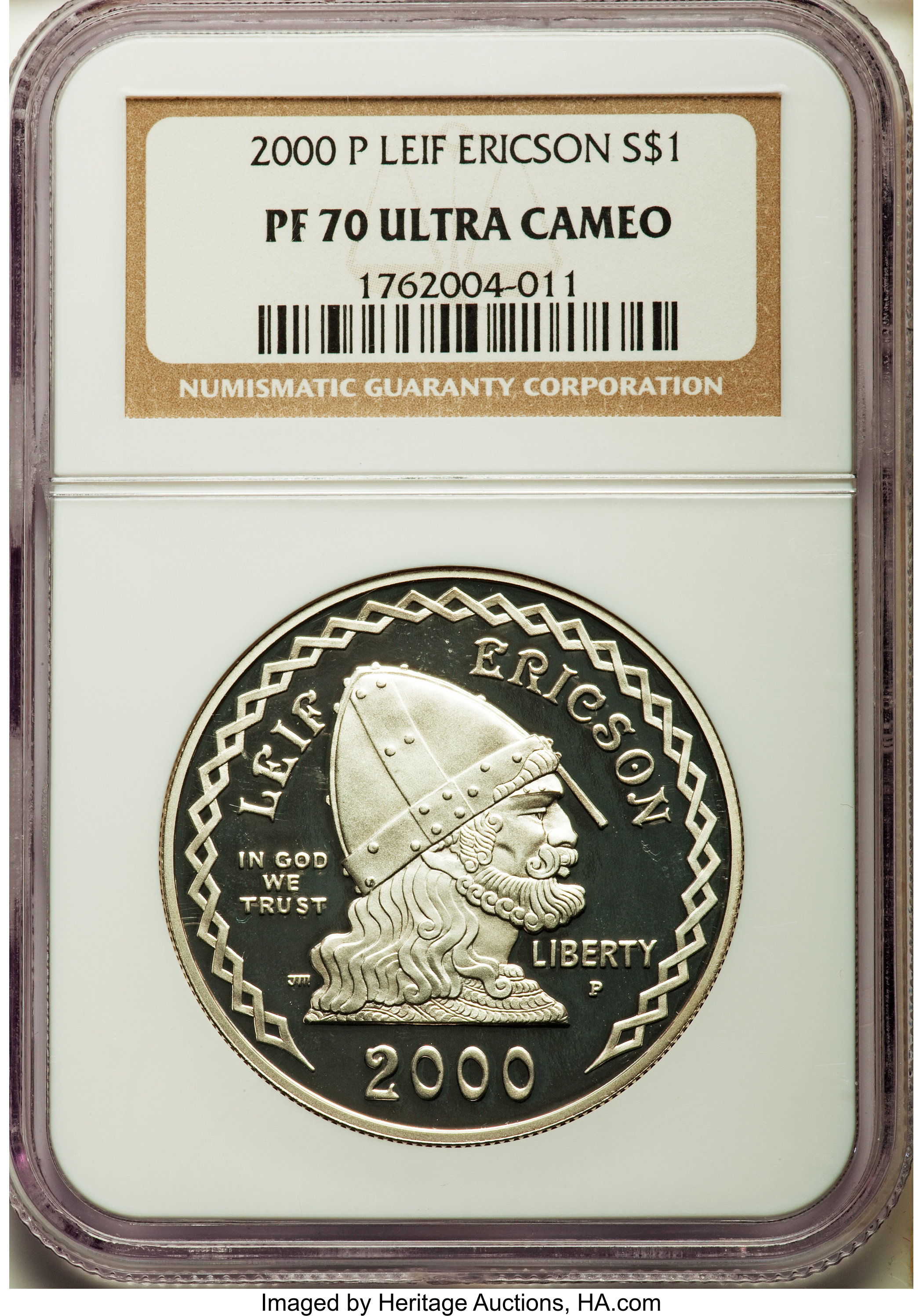 2000-P $1 Leif Ericson Silver Dollar PR70 Ultra Cameo NGC. NGC Census: (17). PCGS Population (36). Numismedia Wsl. Price f...