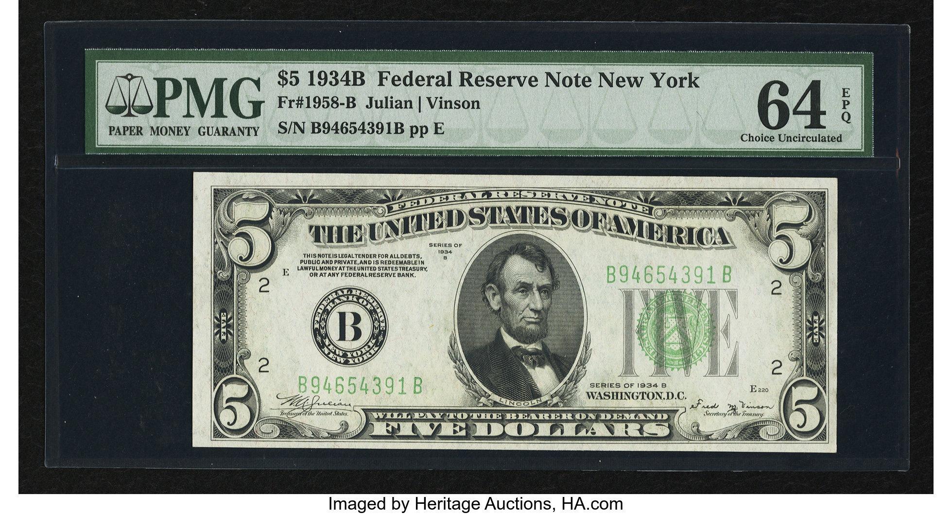 image for: Fr. 1958-B $5 1934B Federal Reserve Note. PMG Choice Uncirculated 64 EPQ....