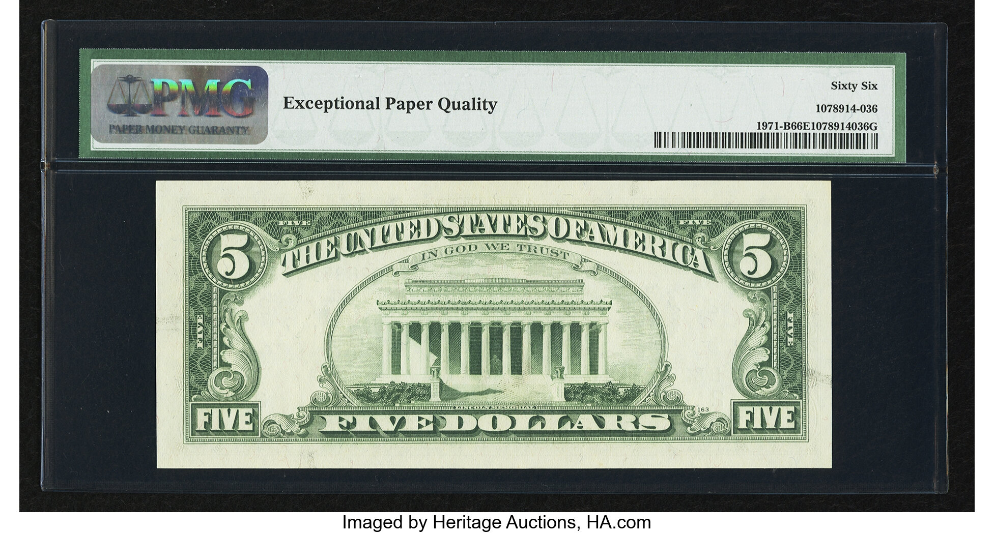image for: Fr. 1971-B $5 1969B Federal Reserve Note. PMG Gem Uncirculated 66 EPQ....