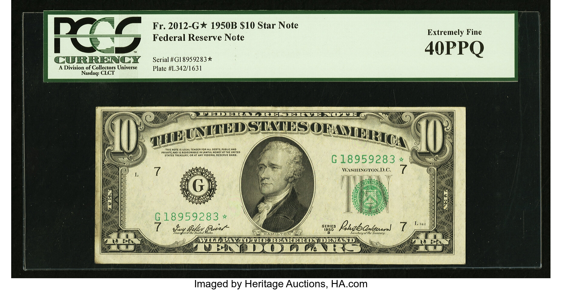 image for: Fr. 2012-G* $10 1950B Federal Reserve Star Note. PCGS Extremely Fine 40PPQ....