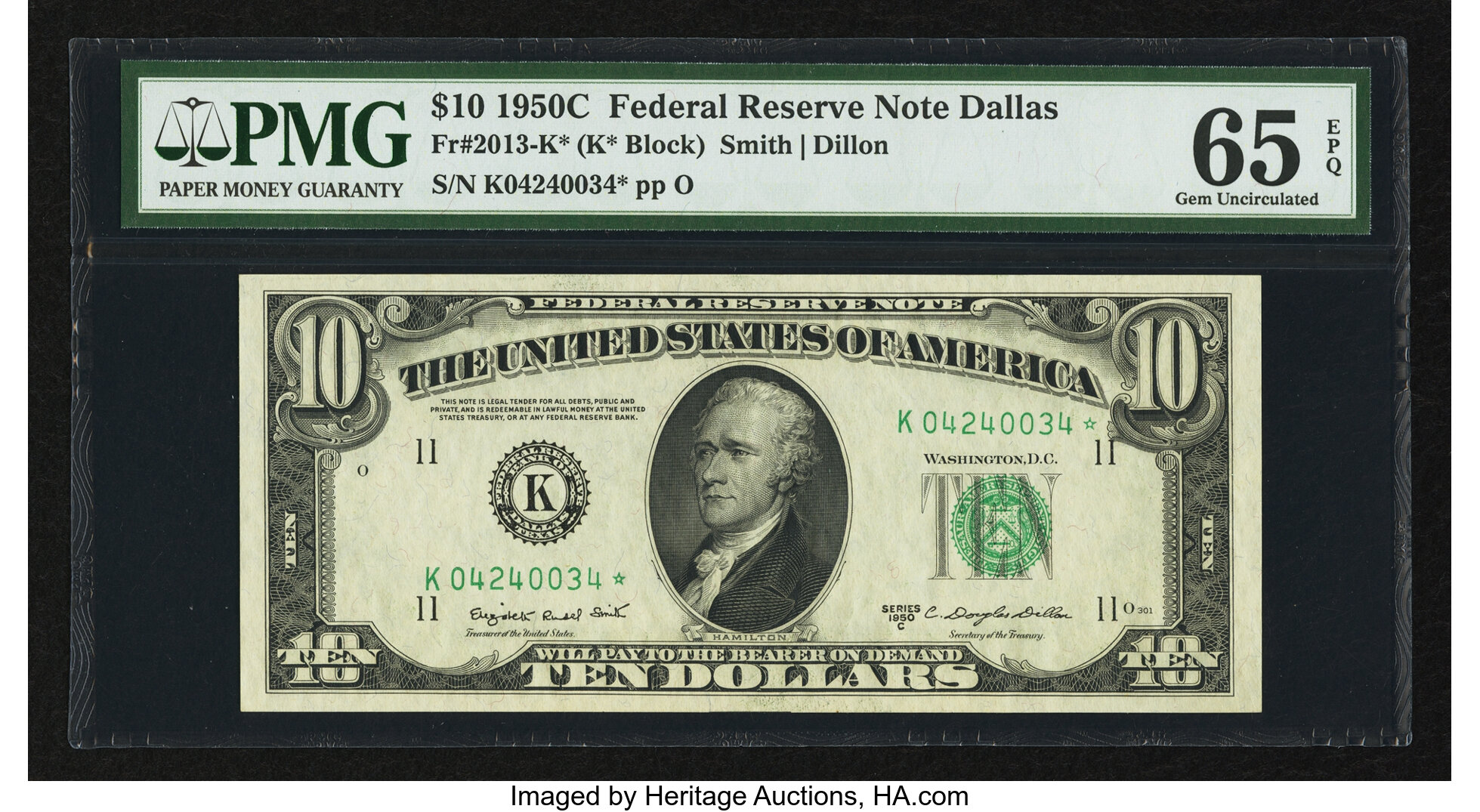 image for: Fr. 2013-K* $10 1950C Federal Reserve Star Note. PMG Gem Uncirculated 65 EPQ....