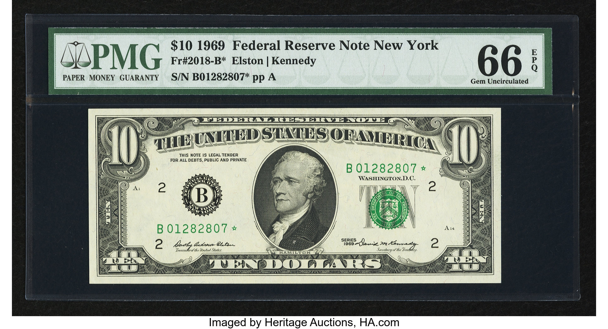 image for: Fr. 2018-B* $10 1969 Federal Reserve Star Note. PMG Gem Uncirculated 66 EPQ....