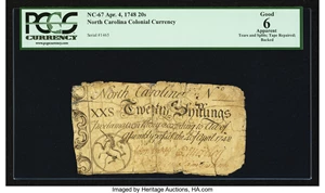 image for: North Carolina April 4, 1748 20s PCGS Apparent Good 06....