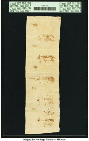 image for: Georgia September 10, 1777 $4/5 Uncut Strip of Five PCGS Apparent Extremely Fine 40....
