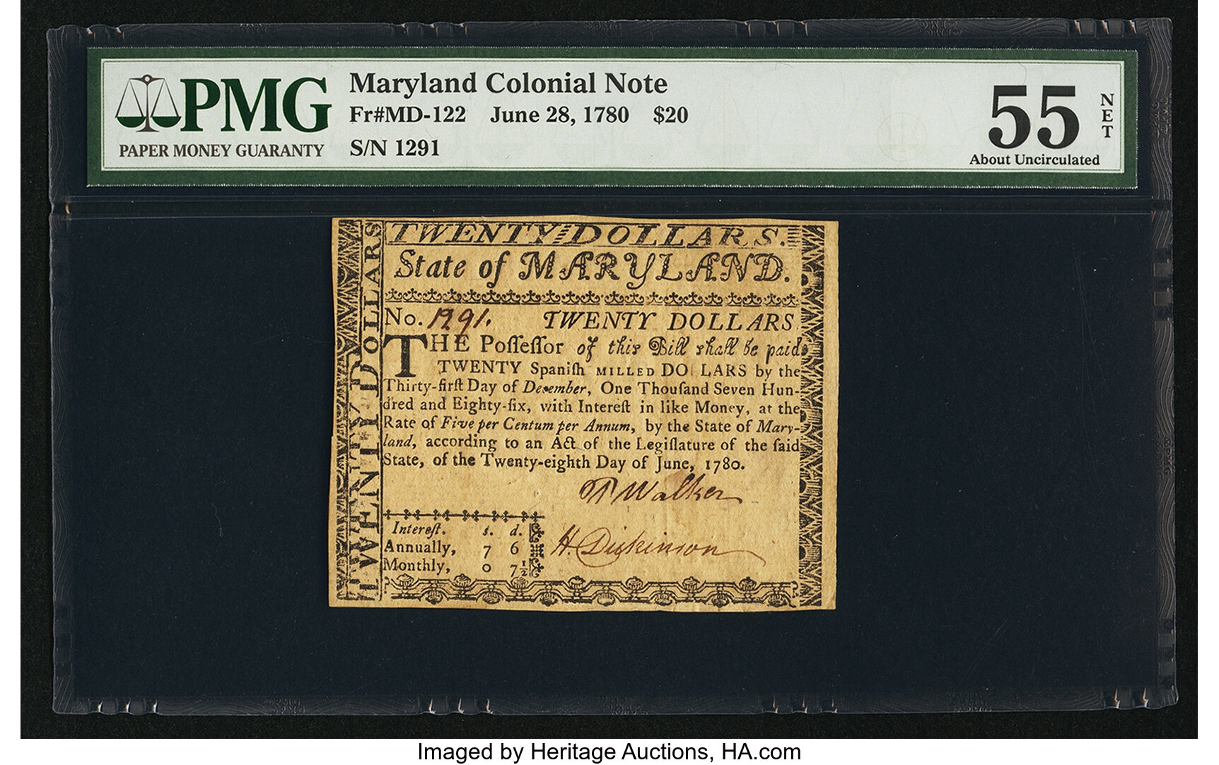 image for: Maryland June 28, 1780 $20 PMG About Uncirculated 55 Net....