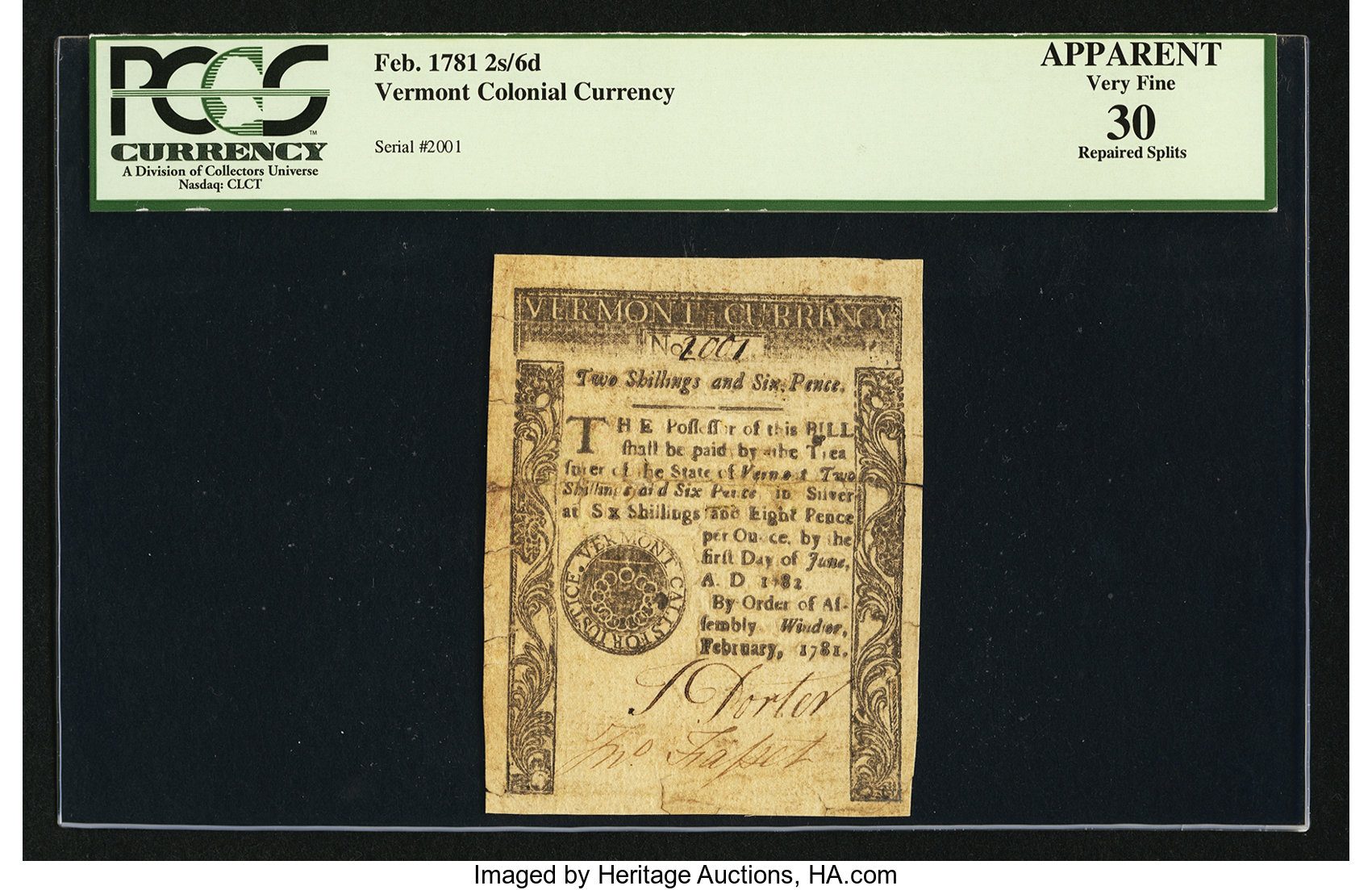 image for: Vermont February 1781 2s 6d PCGS Apparent Very Fine 30....