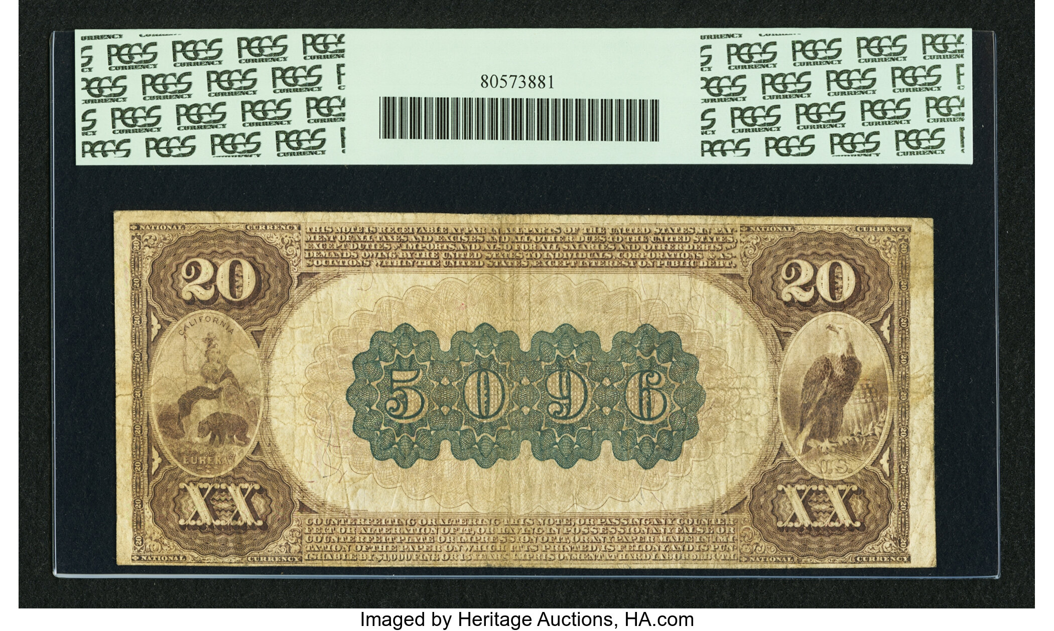 image for: San Francisco, CA - $20 1882 Brown Back Fr. 502 The San Francisco NB Ch. # 5096...