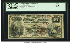 image for: San Francisco, CA - $10 1882 Brown Back Fr. 489 The Nevada NB Ch. # 5105...