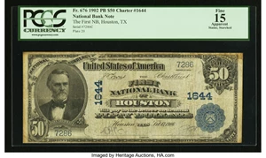 image for: Houston, TX - $50 1902 Plain Back Fr. 676 The First NB Ch. # 1644...