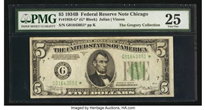 image for: Fr. 1958-G* $5 1934B Federal Reserve Note. PMG Very Fine 25....