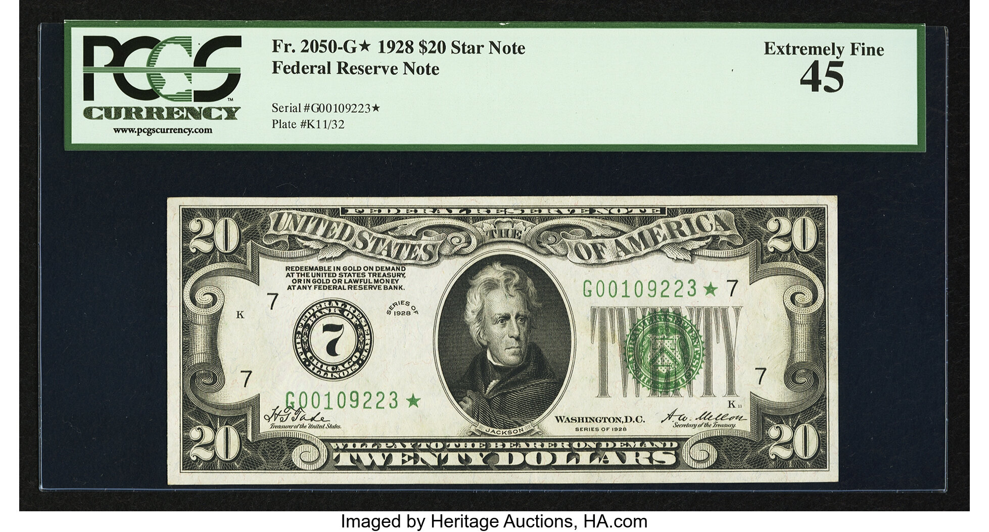 image for: Fr. 2050-G* $20 1928 Federal Reserve Note. PCGS Extremely Fine 45....