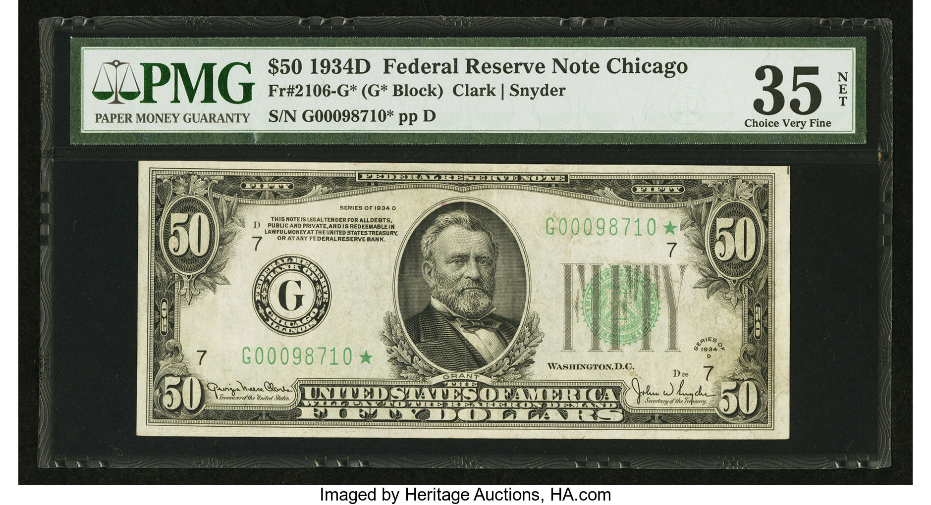 image for: Fr. 2106-G* $50 1934D Federal Reserve Note. PMG Choice Very Fine 35 Net....