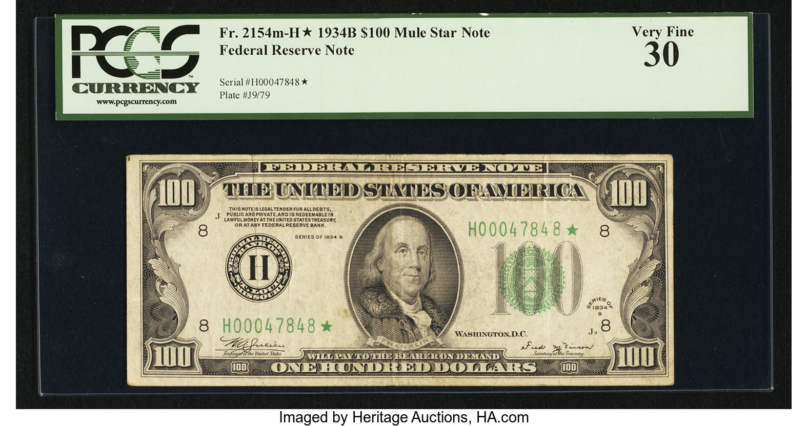 image for: Fr. 2154-H* $100 1934B Mule Federal Reserve Note. PCGS Very Fine 30....