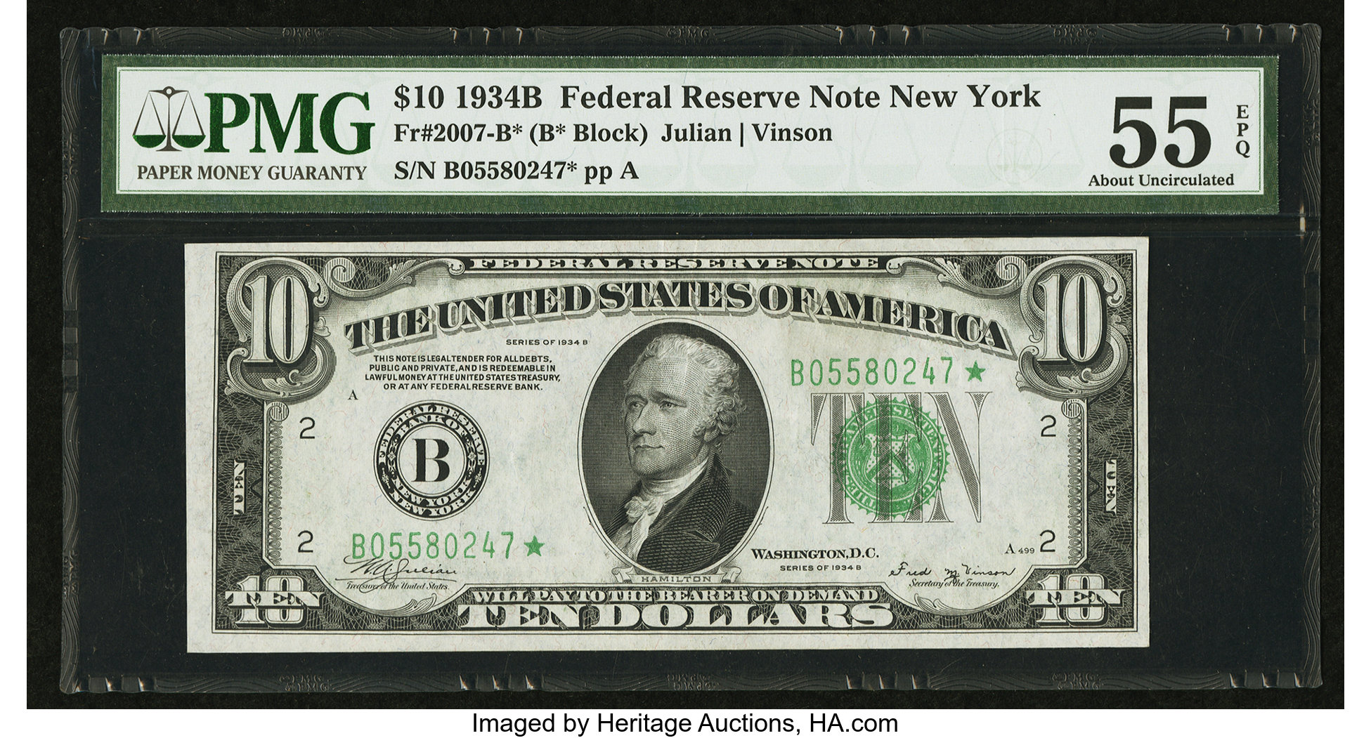 image for: Fr. 2007-B* $10 1934B Federal Reserve Note. PMG About Uncirculated 55 EPQ....
