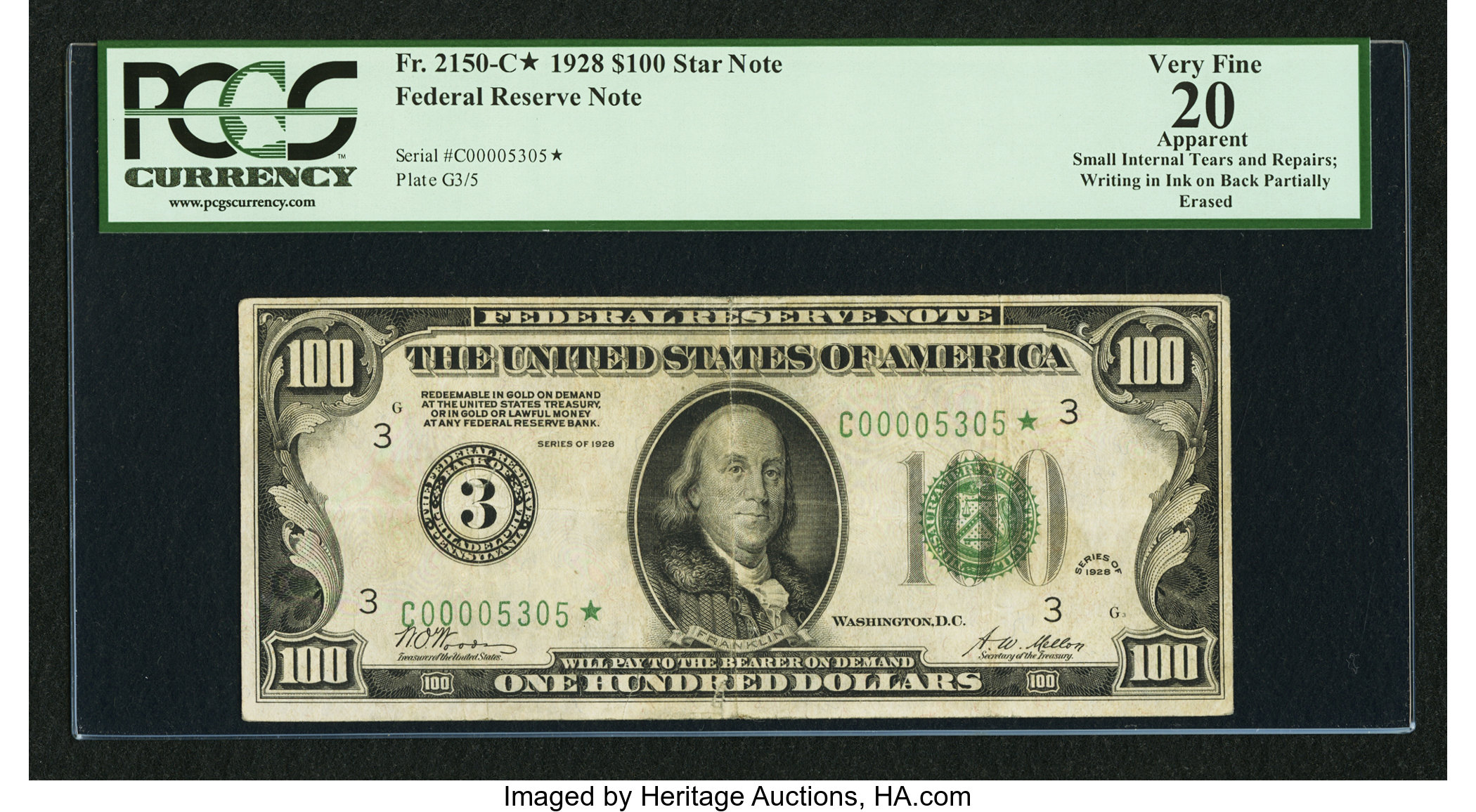 image for: Fr. 2150-C* $100 1928 Federal Reserve Note. PCGS Apparent Very Fine 20....