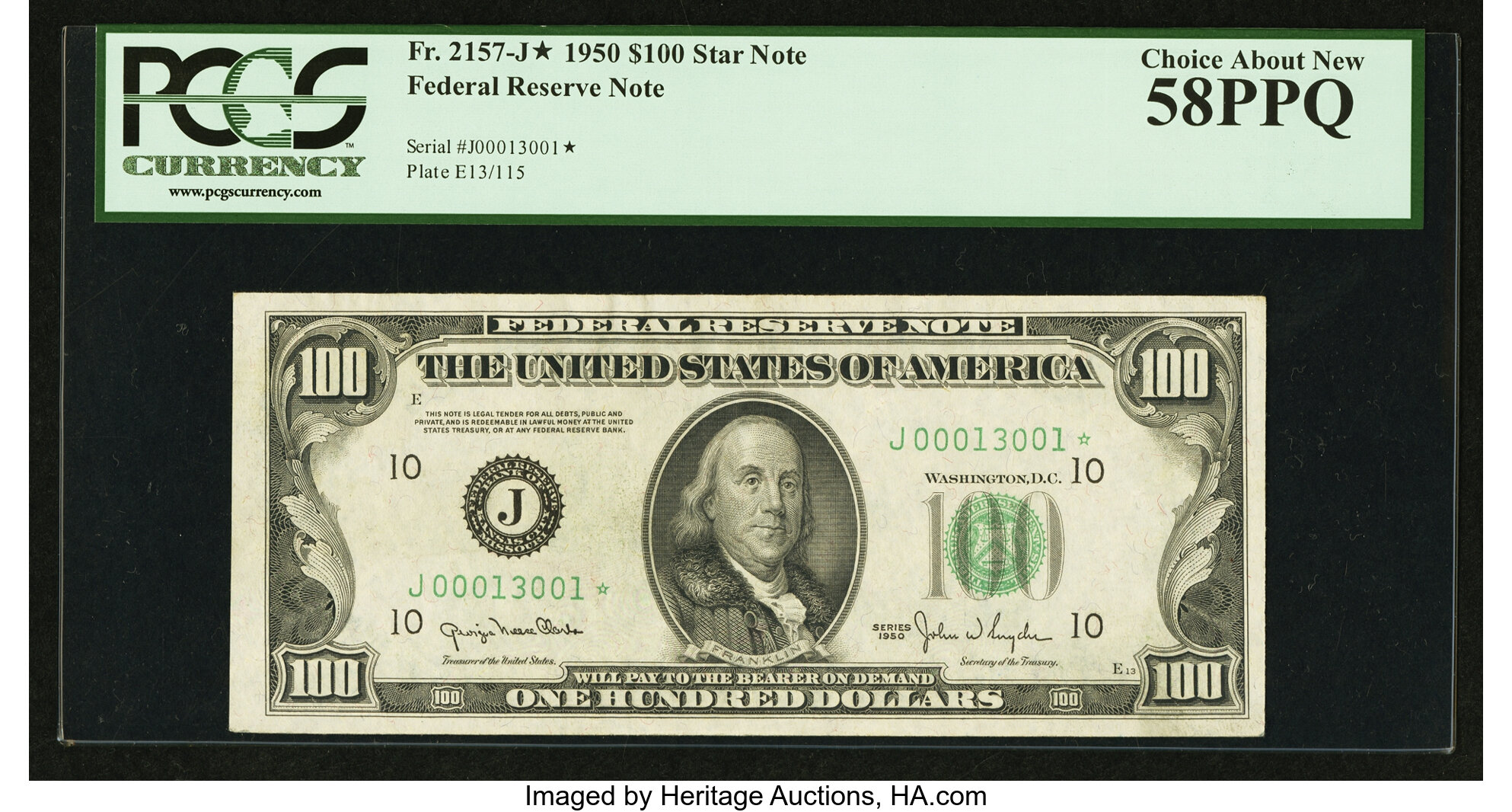 image for: Fr. 2157-J* $100 1950 Federal Reserve Note. PCGS Choice About New 58PPQ....