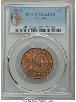 image for: Edward VII Cent 1909 MS64 Red Brown PCGS