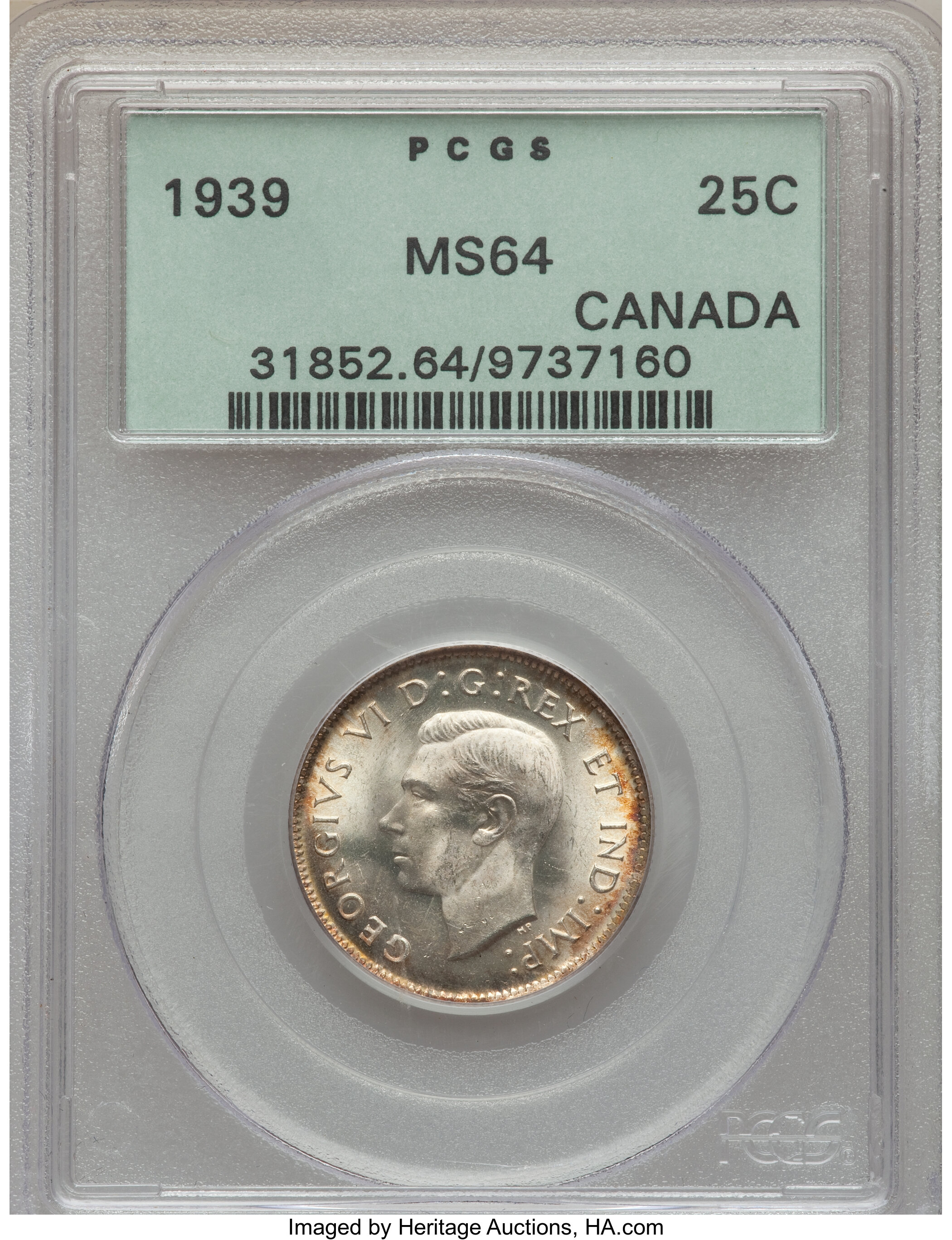 image for: George VI 25 Cents 1939 MS64 PCGS