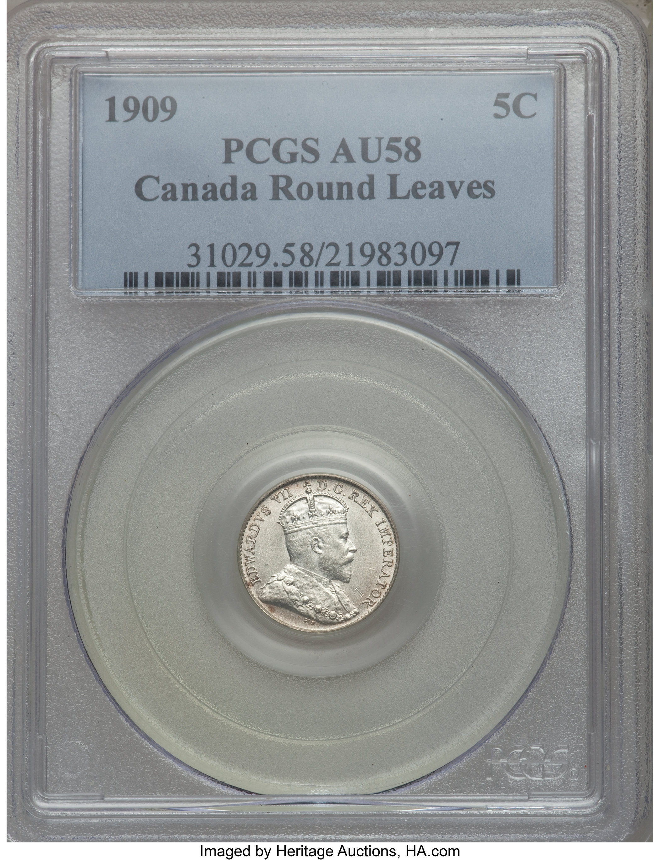 image for: Edward VII Round Leaves 5 Cents 1909 AU58 PCGS