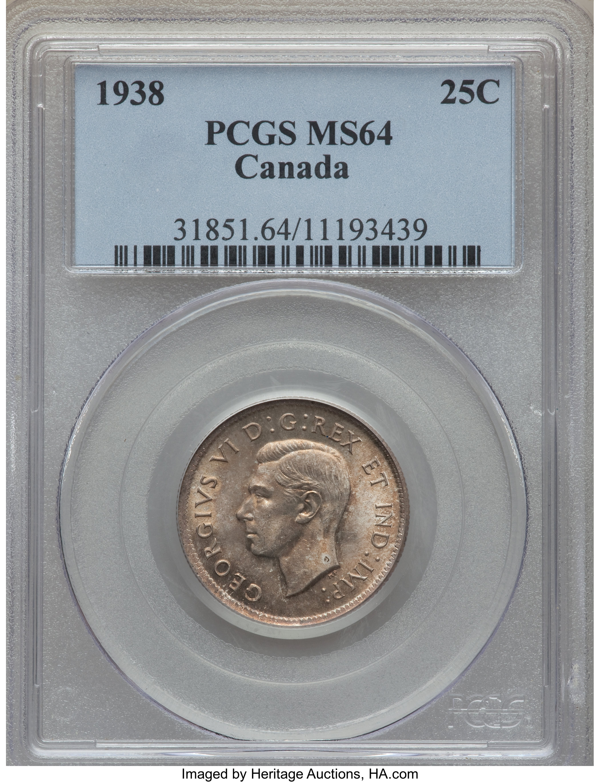 image for: George VI 25 Cents 1938 MS64 PCGS