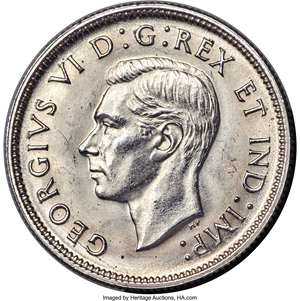 image for: George VI 25 Cents 1940 UNC Detail (Cleaned) PCGS