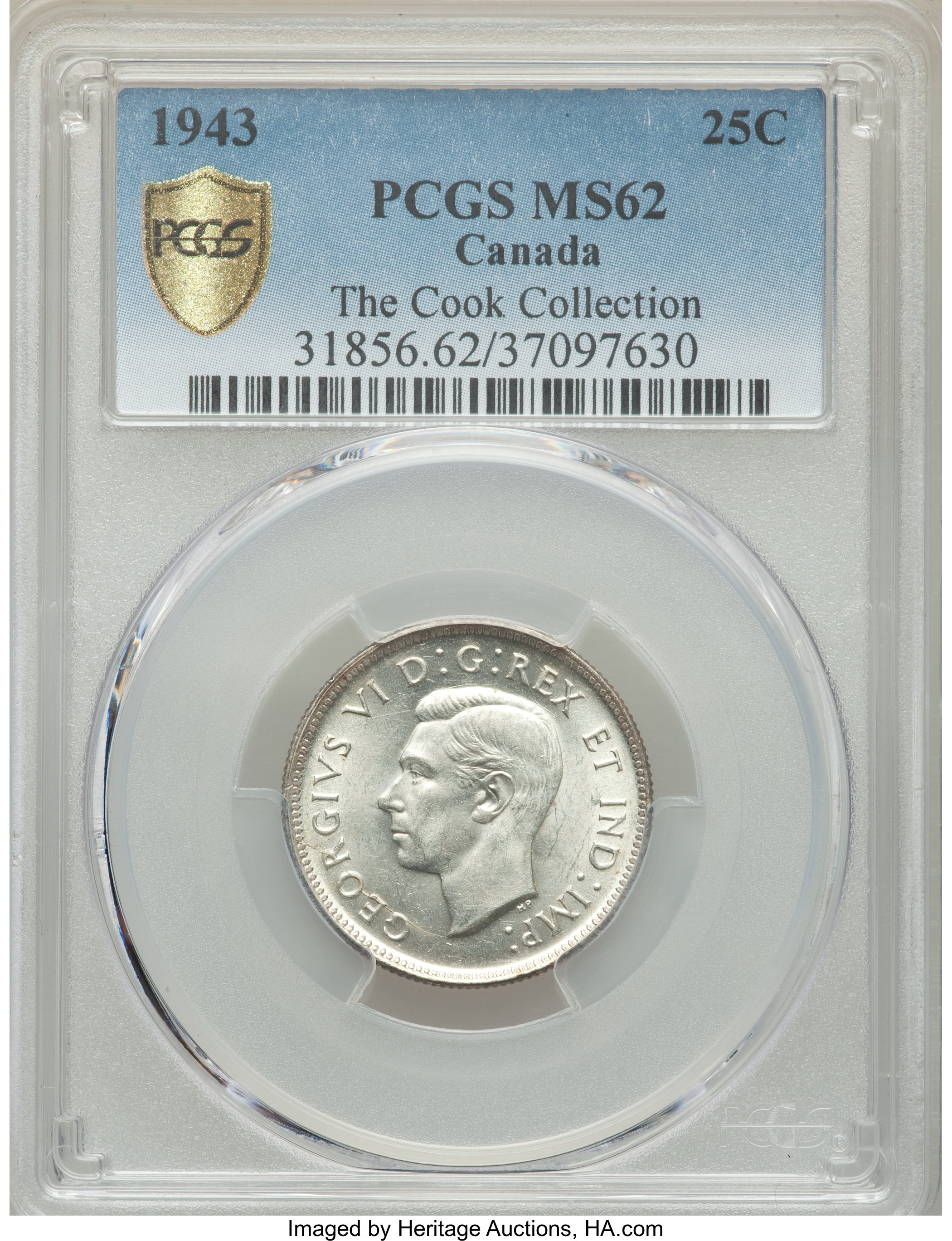 image for: George VI 25 Cents 1943 MS62 PCGS