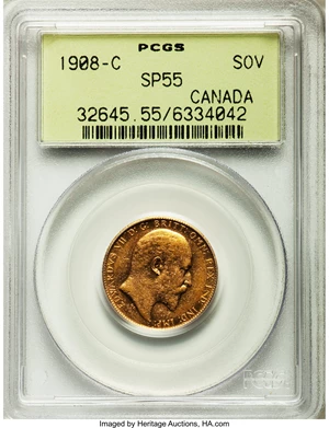 image for: Edward VII Specimen gold Sovereign 1908-C SP55 PCGS