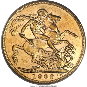 image for: Edward VII Specimen gold Sovereign 1908-C SP55 PCGS