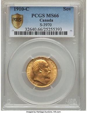 image for: Edward VII gold Sovereign 1910-C MS66 PCGS