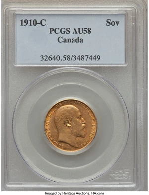 image for: Edward VII gold Sovereign 1910-C AU58 PCGS