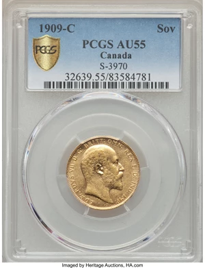 image for: Edward VII gold Sovereign 1909-C AU55 PCGS