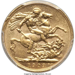 image for: Edward VII gold Sovereign 1909-C AU55 PCGS